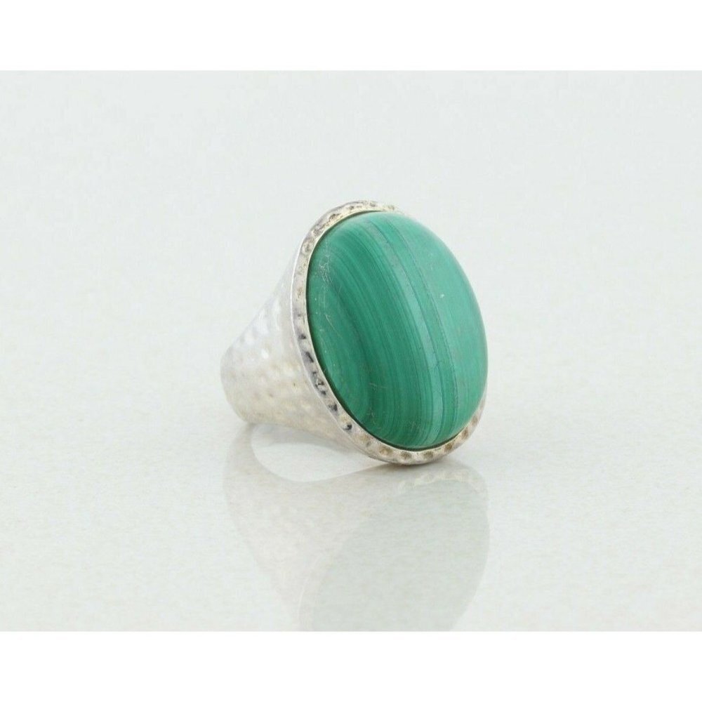 Sterling Silver Large Malachite Ring Size 6 1/4 - Picture 4 of 8